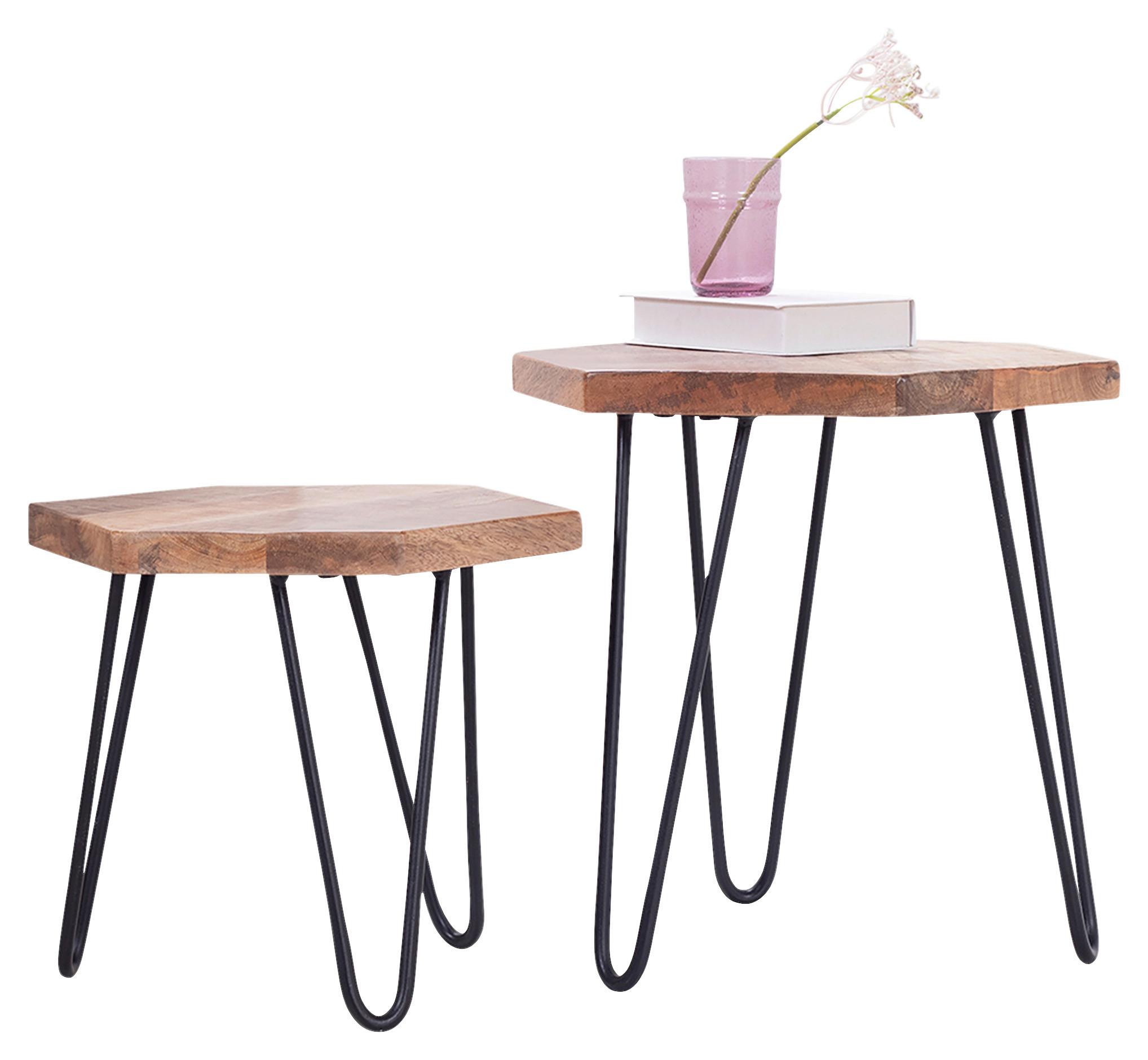 Satztisch Elea B: 45cm Naturfarben - Schwarz/Naturfarben, MODERN, Holz/Metall - MID.YOU