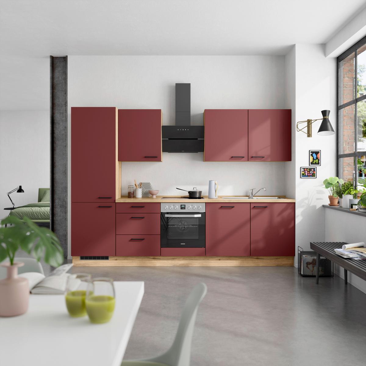 Küchenleerblock Easytouch High-Line, H10 Links - Eichefarben/Rot, MODERN, Holzwerkstoff (300cm) - Nobilia