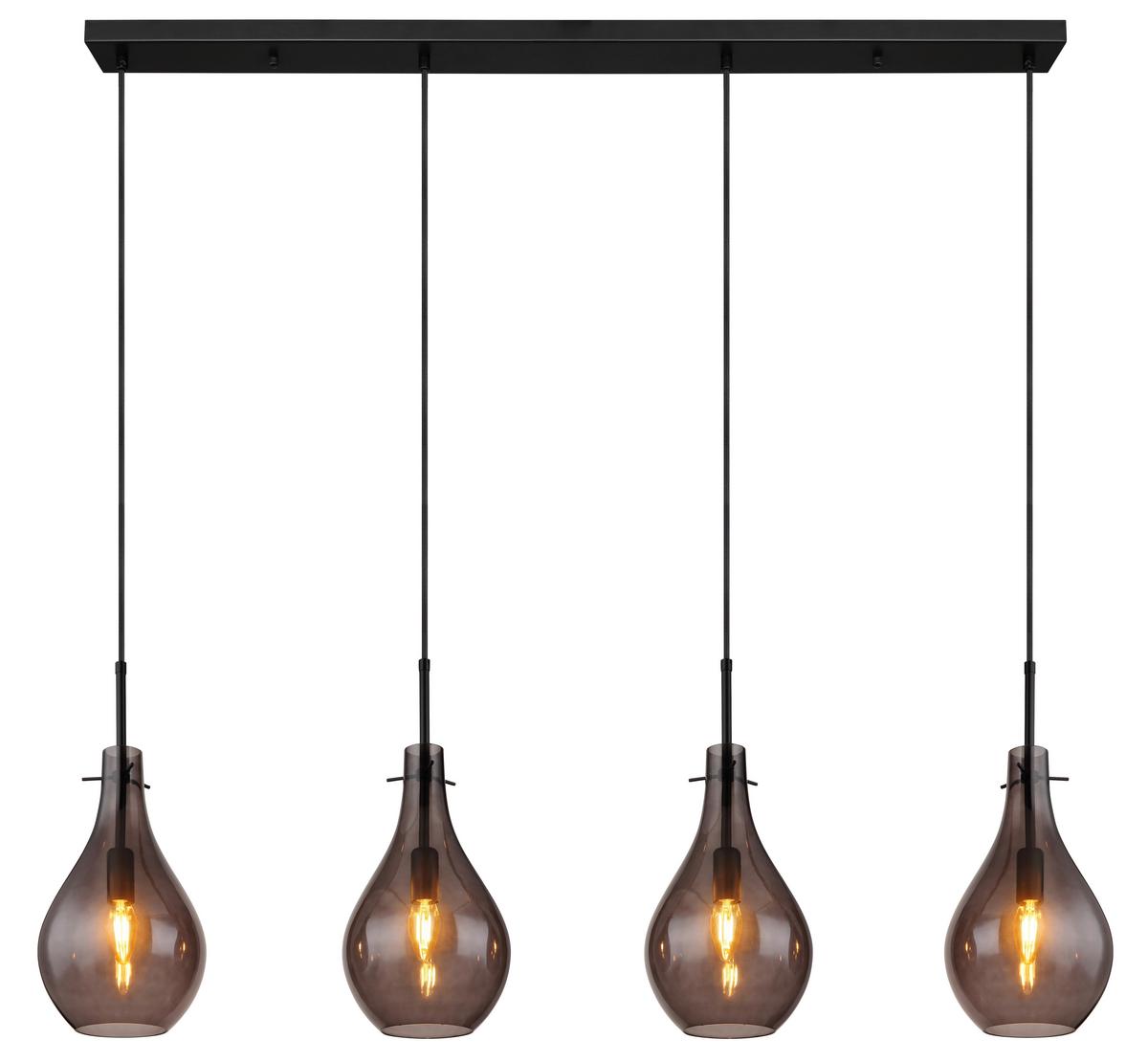 Hängeleuchte 15574-4h - Schwarz, Design, Glas/Metall (110/18/120cm) - Globo
