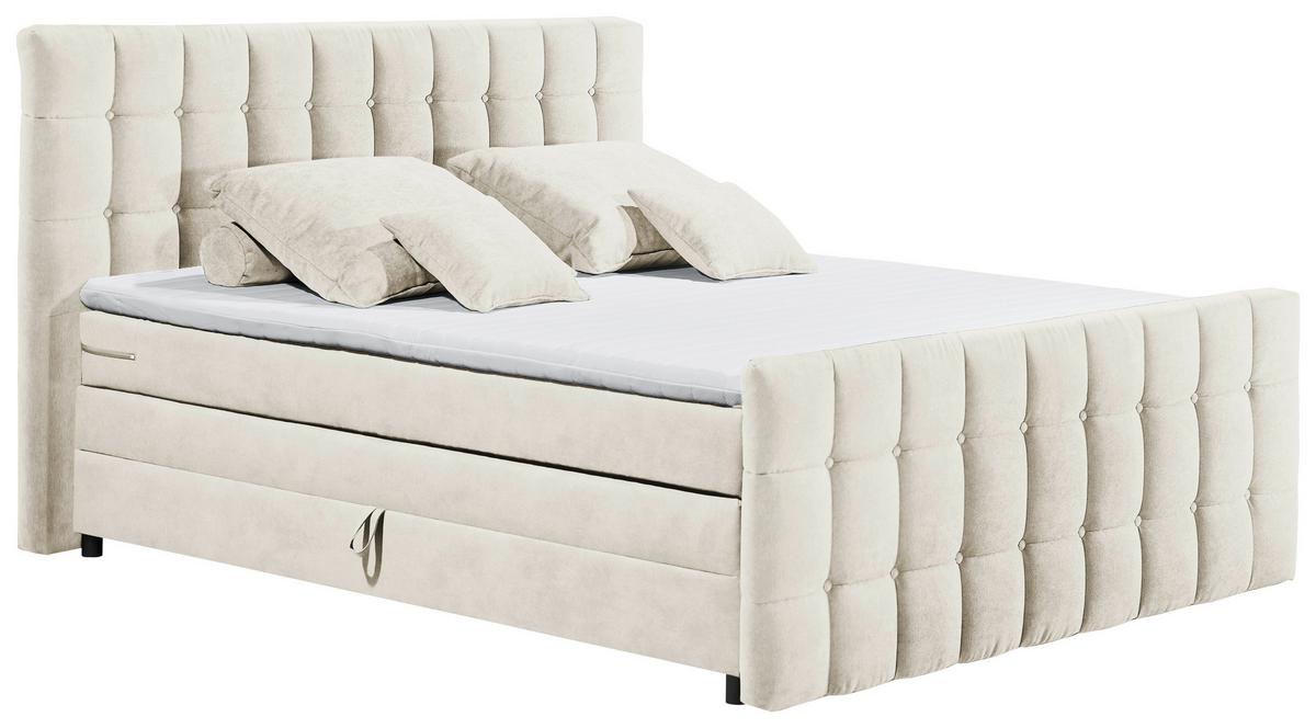Boxspringbett mit Topper & Bettkasten 180x200 Mendoza - Creme/Schwarz, MODERN, Holzwerkstoff/Textil (180/200cm) - MID.YOU