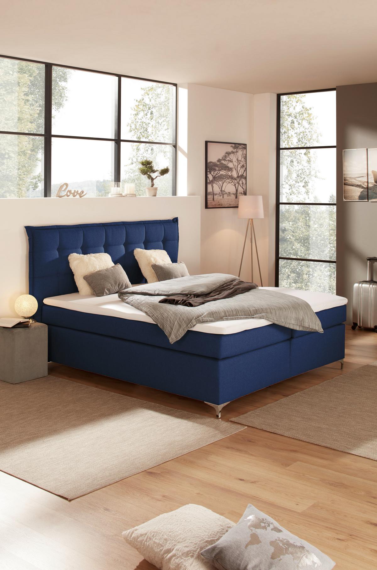 Boxspringbett Mit Topper 180x200 Blau Fabio - Blau, MODERN, Textil (180/200cm)