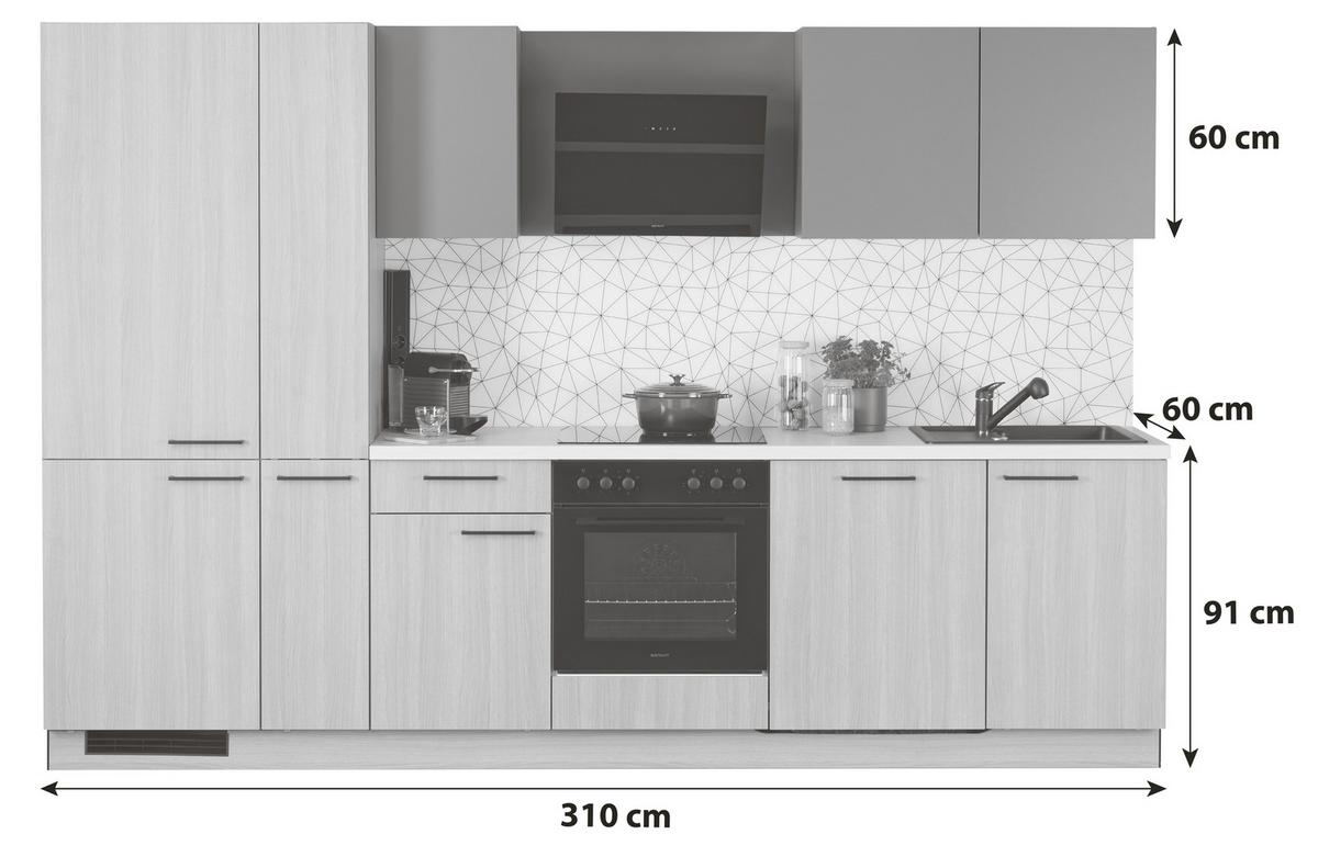 Küchenblock Plan B: 310 cm in Anthrazit, Eichefarben - Eichefarben/Anthrazit, MODERN, Holzwerkstoff (310cm) - Express-Kuechen