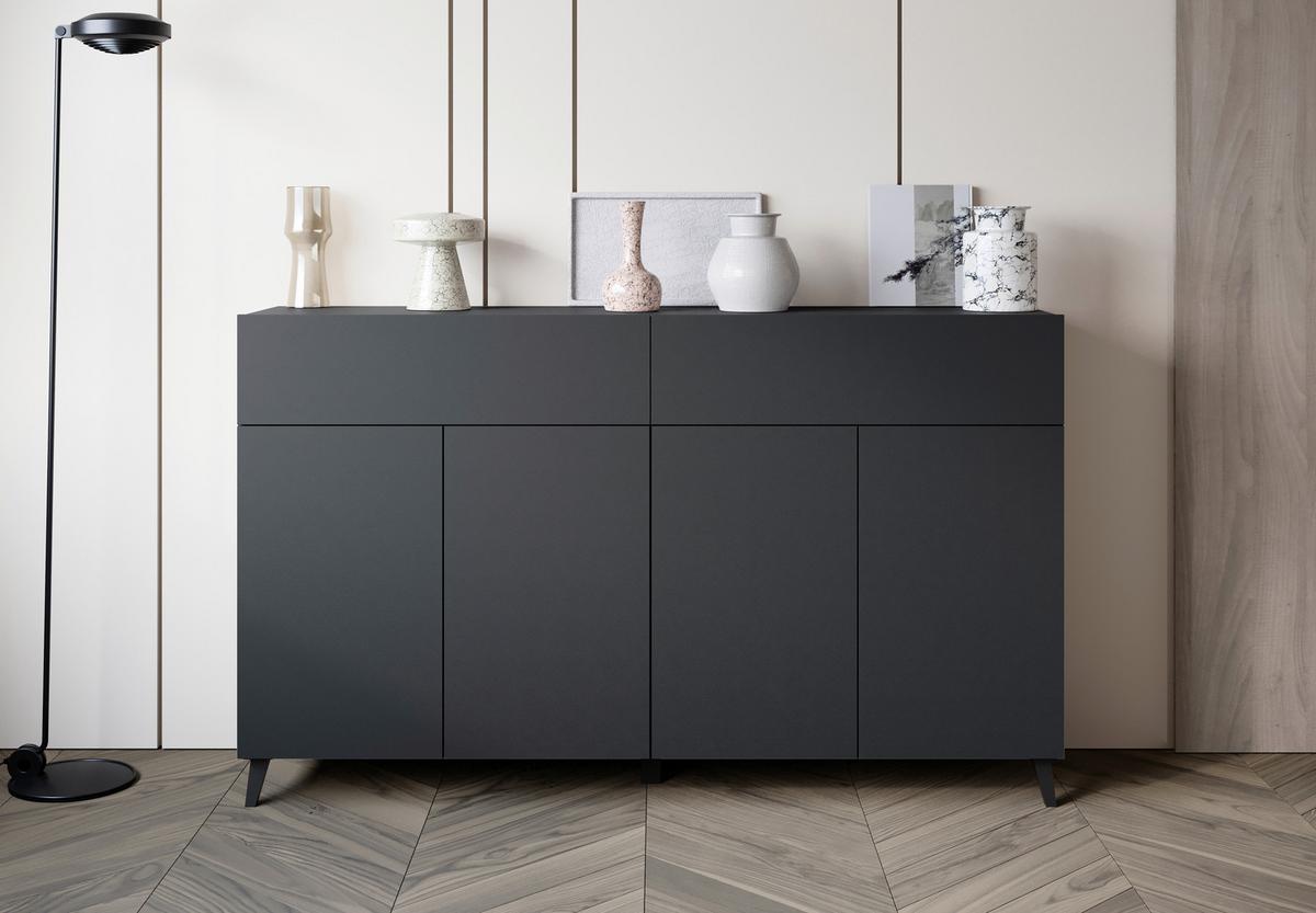 Sideboard Phuket schwarz B: 160cm - Schwarz, Design, Holzwerkstoff (160/95,4/39cm) - P & B