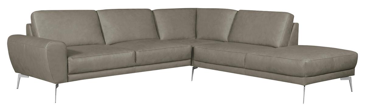 Ecksofa Spring Schwarz Chrom S: 273x250 cm - Chromfarben/Grau, Design, Leder (273/250cm) - Livetastic