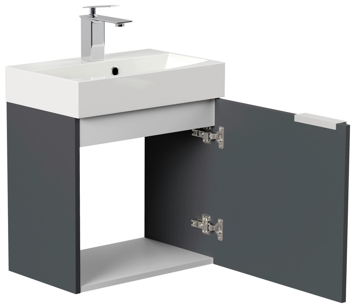 Gästebad Cubi Graphitfarben B: 50 cm - Graphitfarben/Weiß, MODERN, Holzwerkstoff/Stein (50cm) - MID.YOU