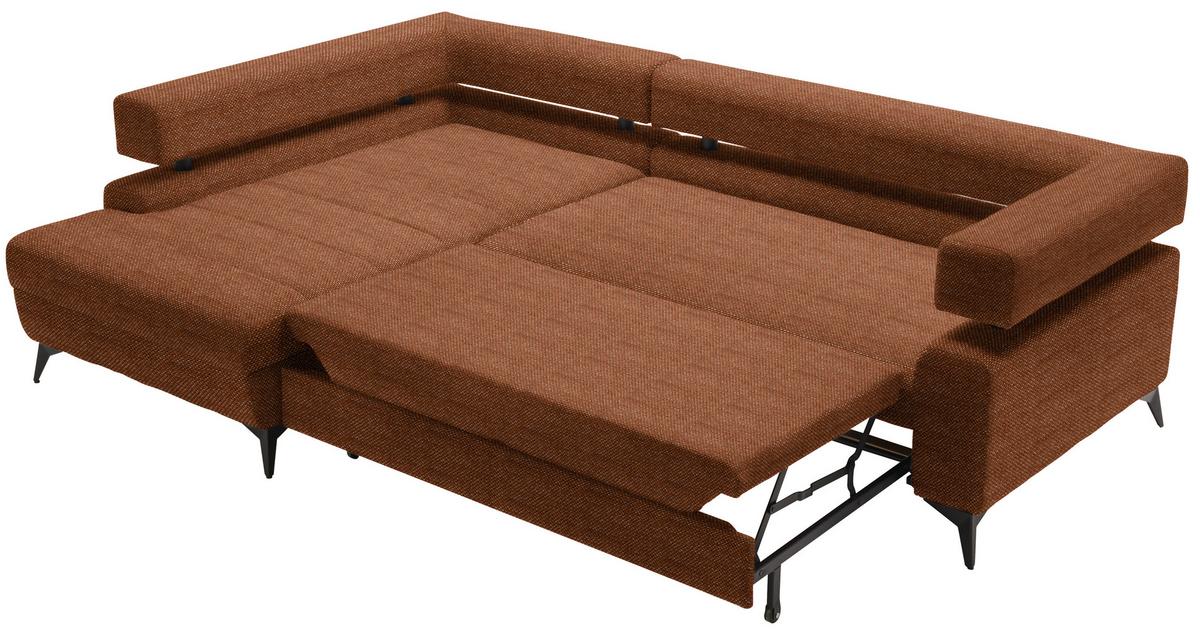 Sedacia súprava ROSALIE, ľavá s úložným priestorom a lôžkom - čierna/koňaková, Konventionell, kov/textil (184/265cm)
