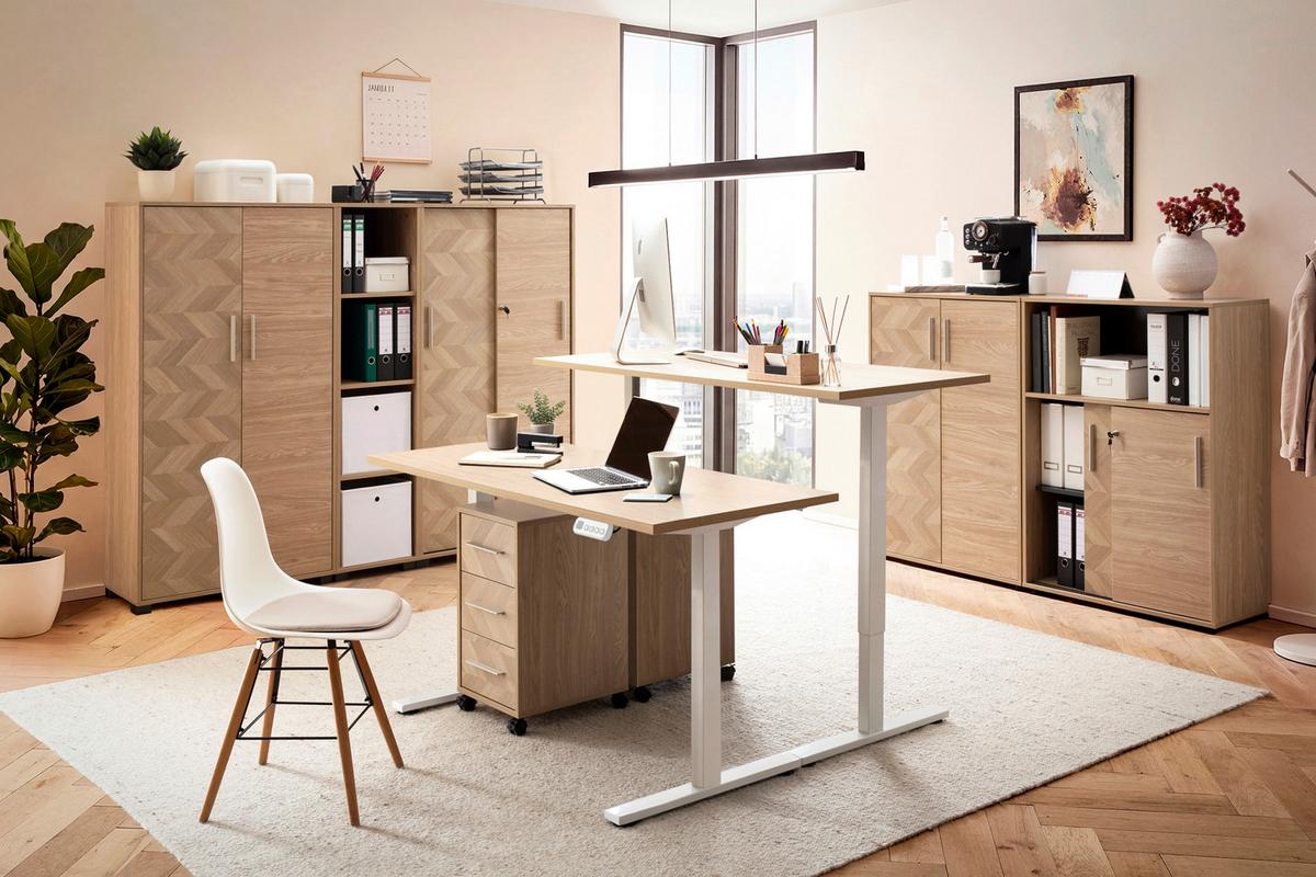Schreibtisch Arezzo Eichefarben B: 138cm - Eichefarben/Weiß, MODERN, Holzwerkstoff/Metall (138/60/72,7-117,2cm) - MID.YOU