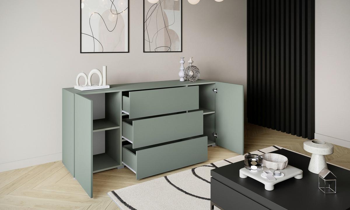 Sideboard 150cm Berlin 150 Salbeigrün - Salbeigrün/Grau, Design, Holzwerkstoff (150/68/38,5cm) - P & B