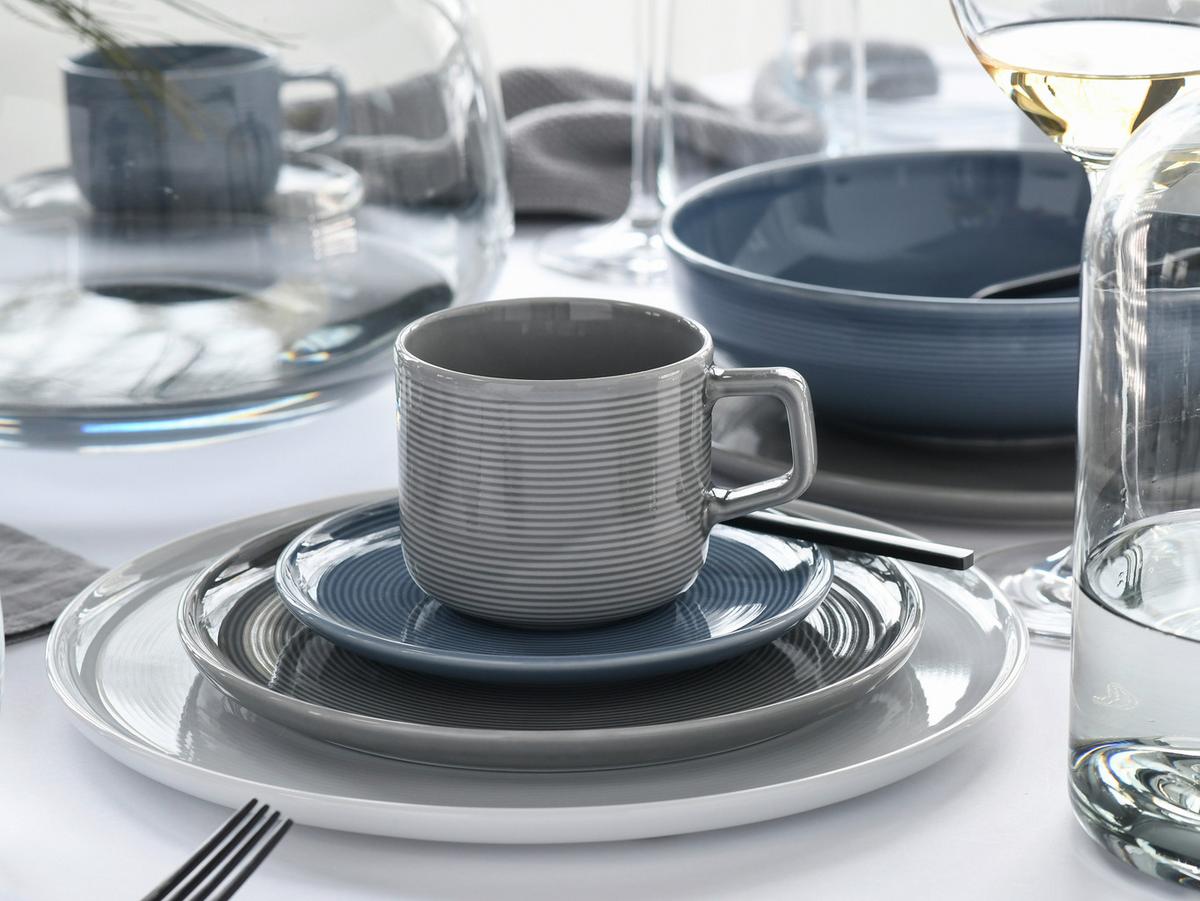 Kombiservice 30-Teilig. Porzellan, multicolor - Graublau/Weiß, Basics, Keramik - Creatable