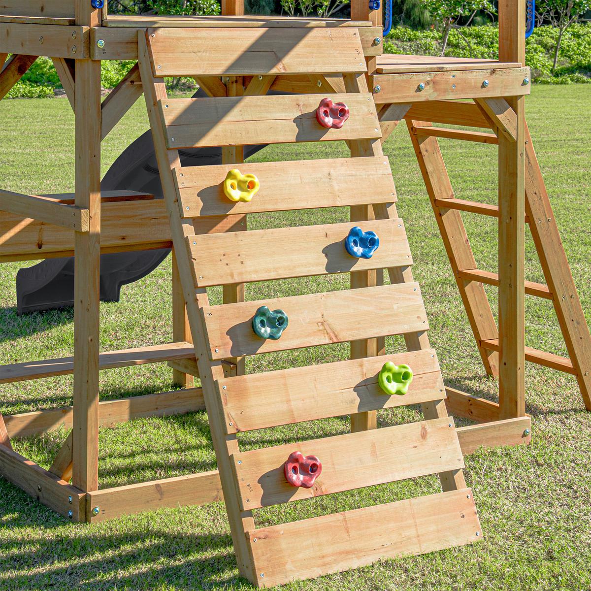 Spielturm Mit Rutsche Grau - Anthrazit/Braun, Basics, Holz/Kunststoff (482/500/338cm) - Ambia Garden