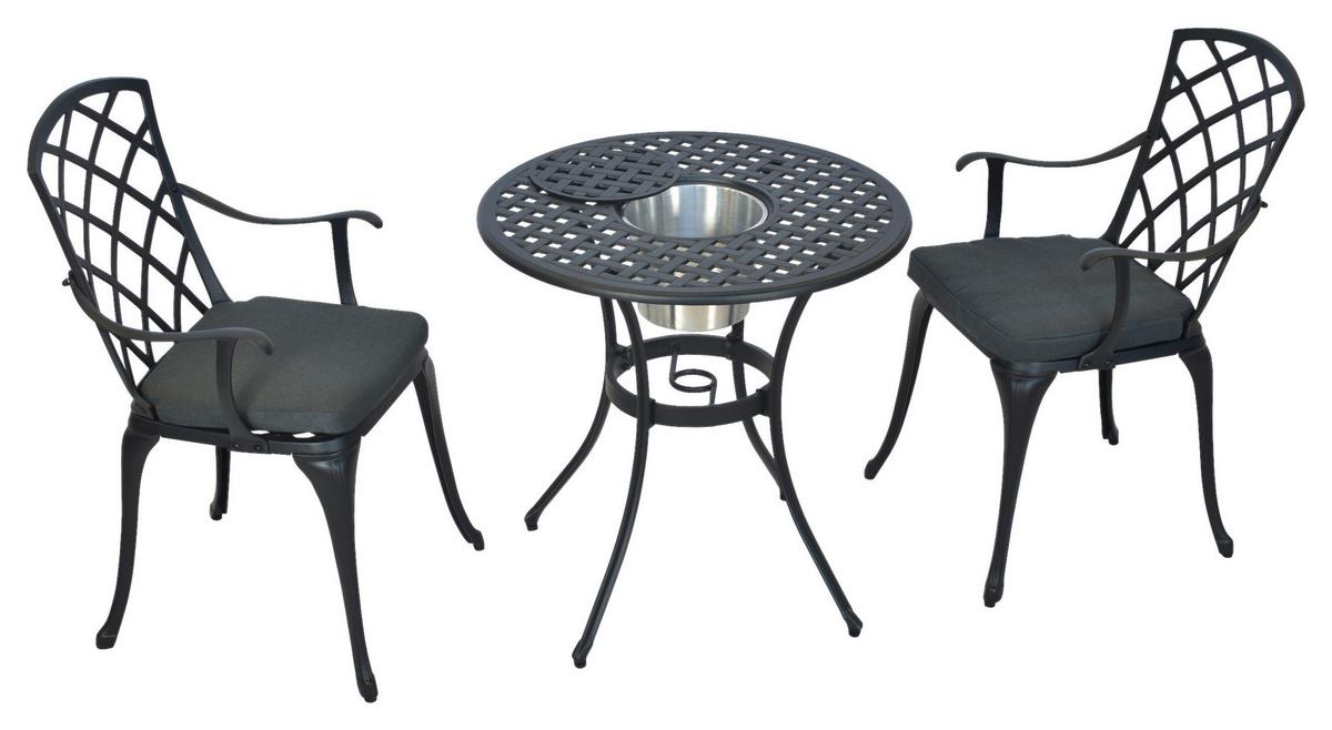 Balkonset Rhodos - Graphitfarben/Grau, MODERN, Textil/Metall - Gardenson