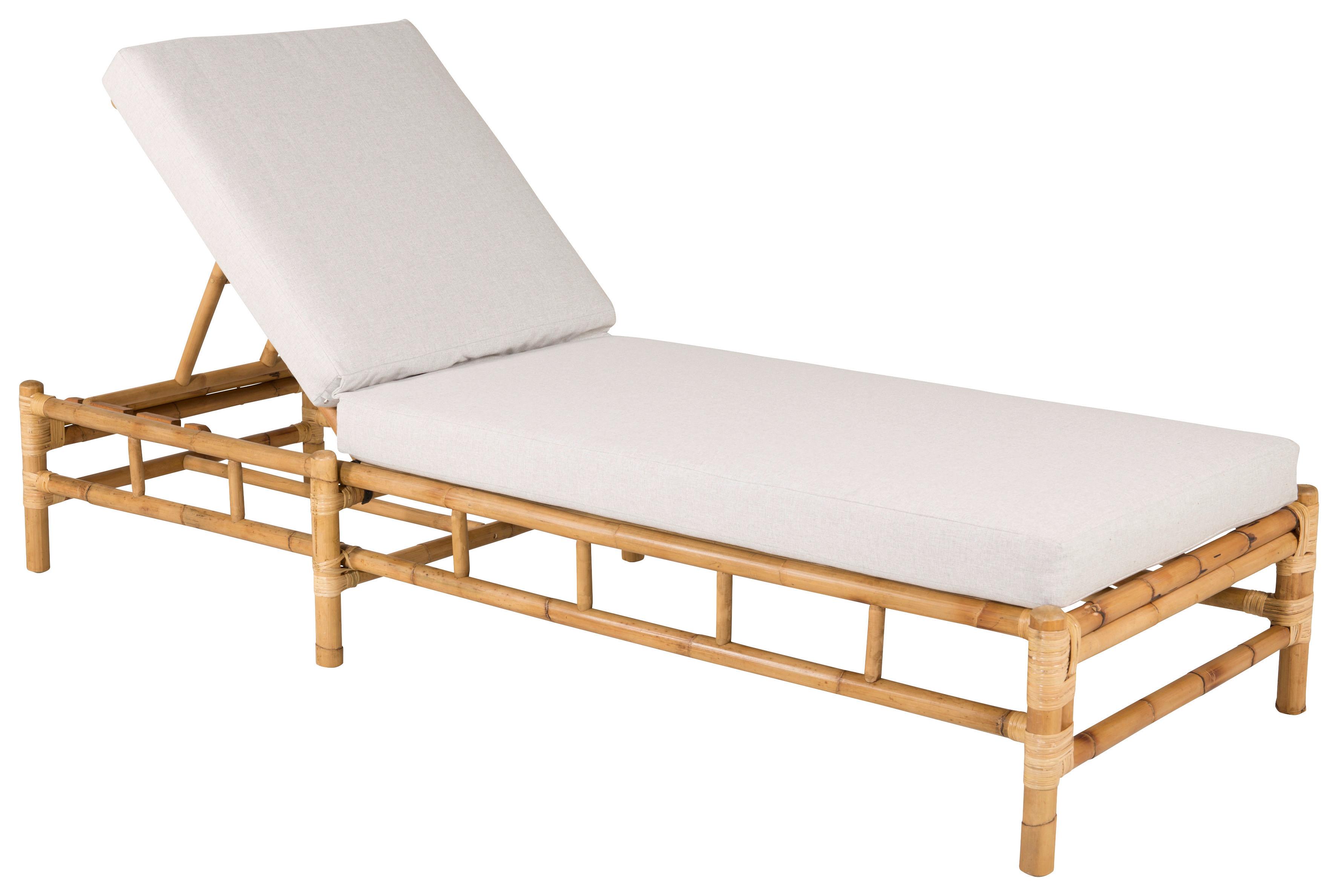 Sonnenliege Cane Bambus/Rattan/Textil +auflage - Hellbraun/Creme, KONVENTIONELL, Holz/Textil (80/35/210cm) - Gardenson