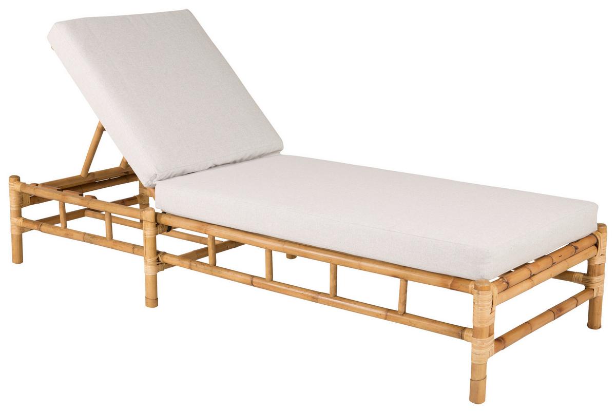 Sonnenliege Cane Bambus/Rattan/Textil +auflage - Hellbraun/Creme, KONVENTIONELL, Holz/Textil (80/35/210cm) - Gardenson