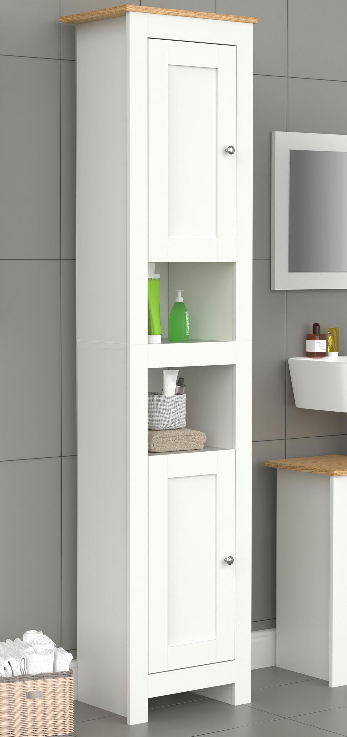 HOCHSCHRANK Balusa Weiß/Eiche Dekor B:42cm - Honigeiche/Eichefarben, MODERN, Holzwerkstoff (42/180/30cm) - MID.YOU