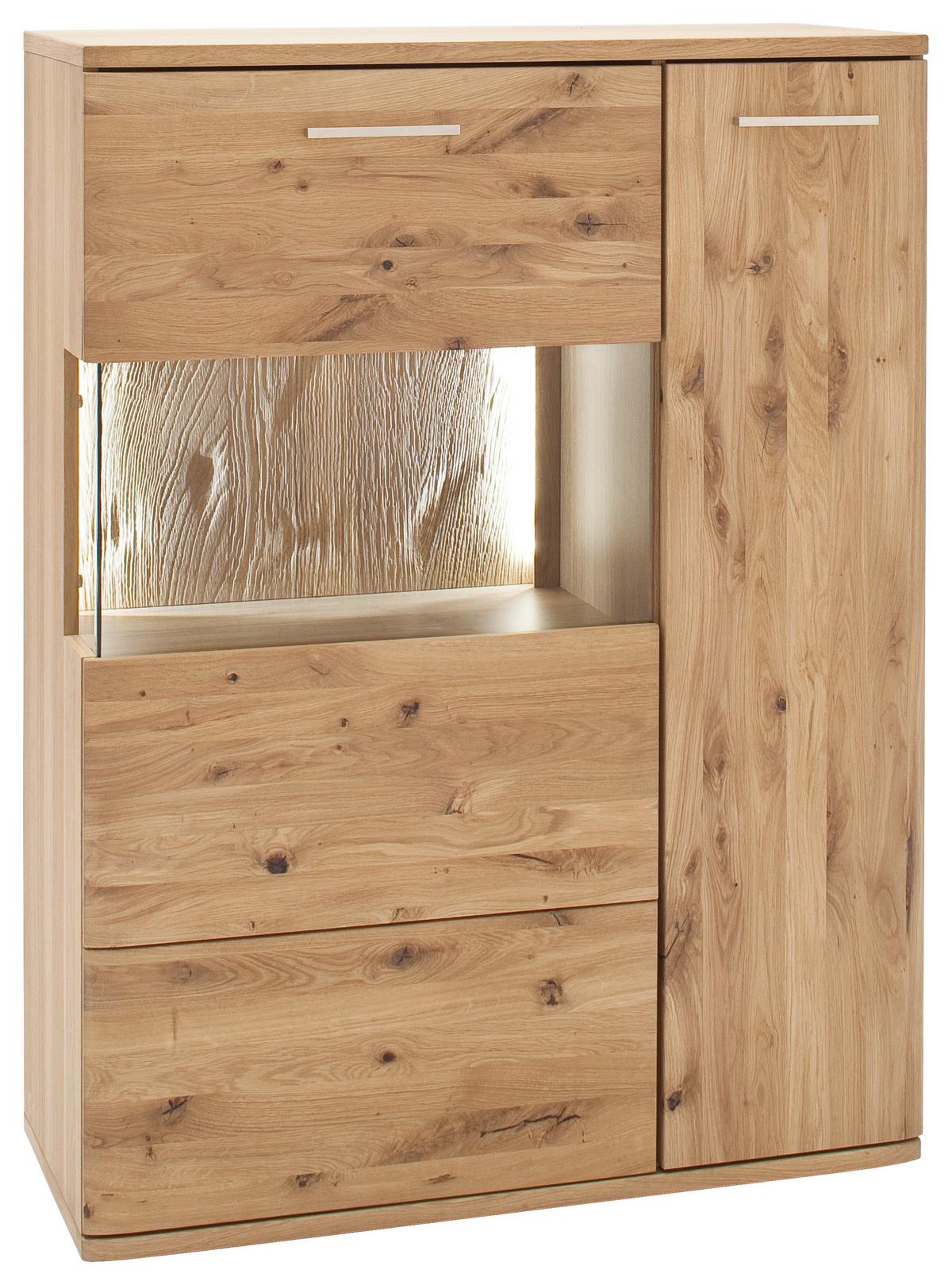 Highboard teilmassiv B: 90 cm Santori Eichefarben - Eichefarben/Schwarz, Design, Glas/Holz (90/122/37cm) - Livetastic