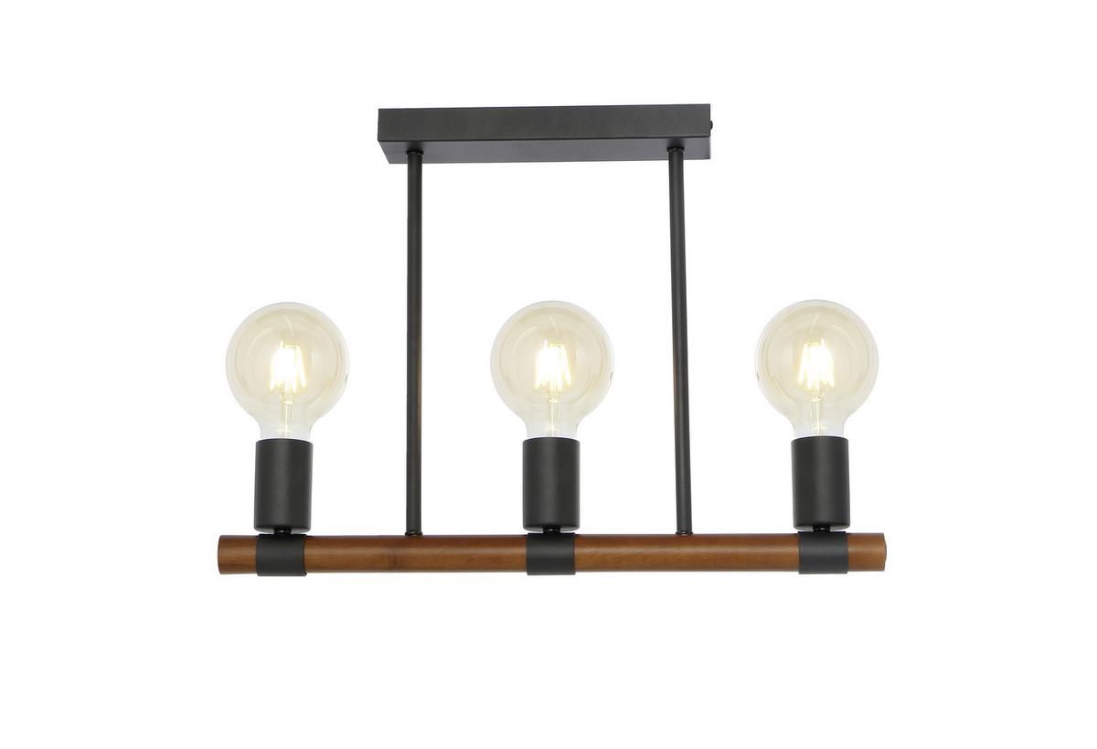 Deckenleuchte L: 49 cm 3-Flammig Länglich - Schwarz/Braun, Basics, Holz/Metall (49/6/35cm) - Globo