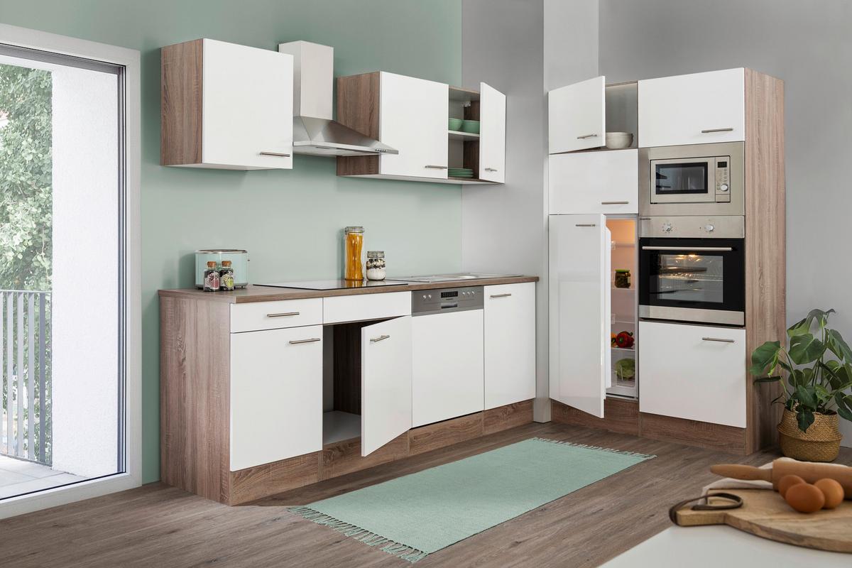 Küchenzeile mit Geräten B: 340 cm Eiche Dekor/Weiß - Eichefarben/Weiß, Design, Holzwerkstoff (340cm) - Respekta