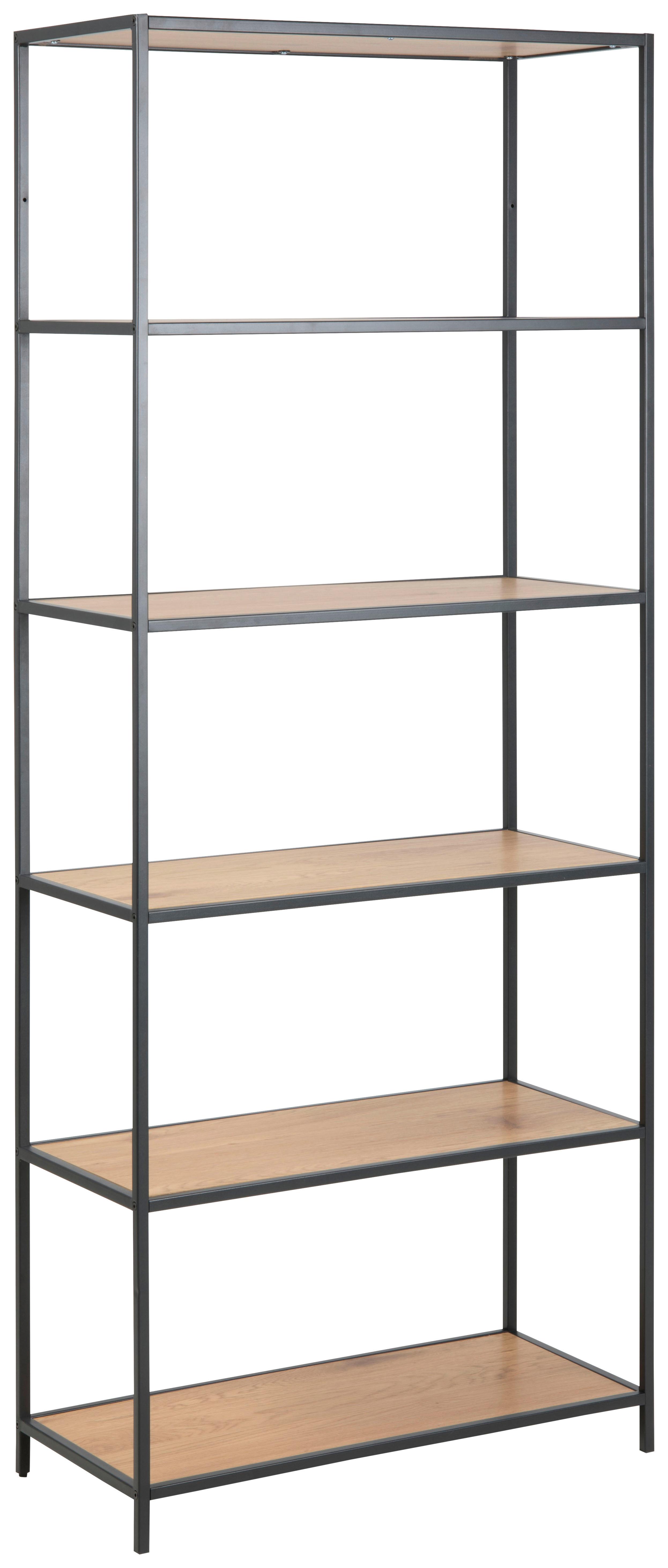 Regal Seaford B 77cm, Schwarz/eiche Dekor - Eichefarben/Schwarz, Trend, Holzwerkstoff/Metall (77/185/35cm) - MID.YOU