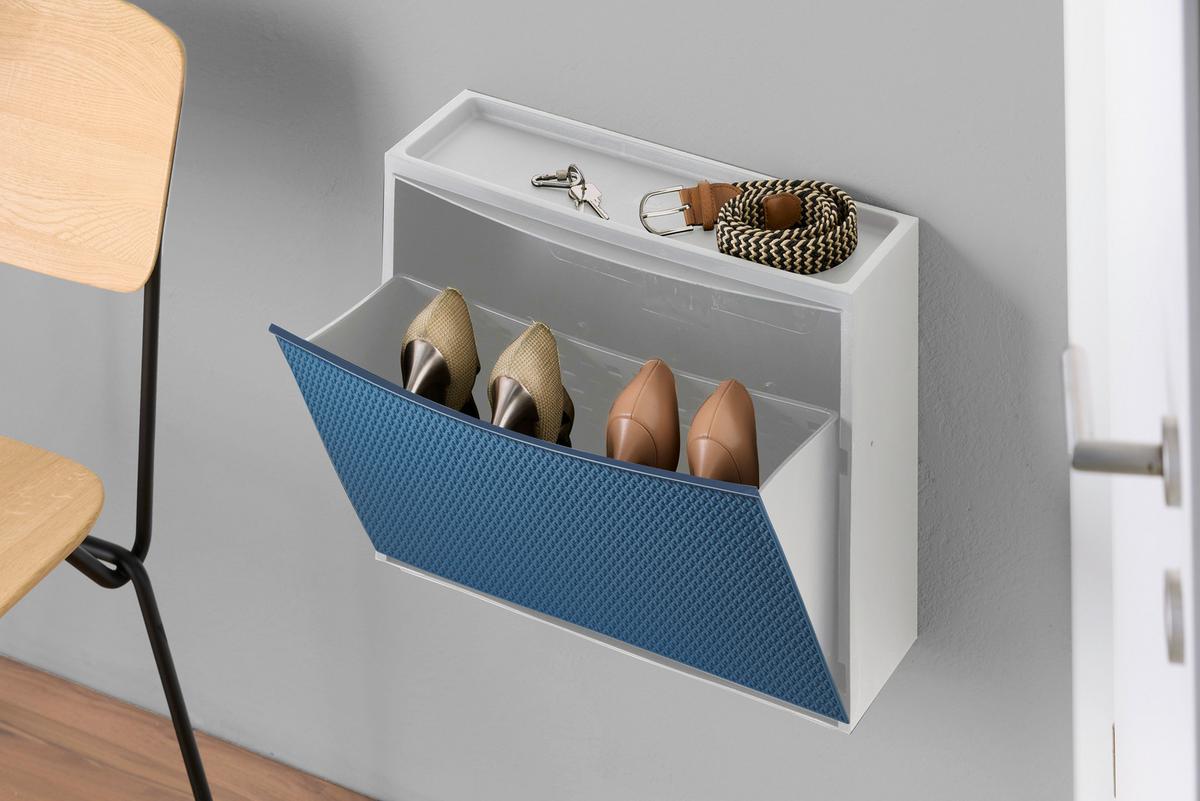 Schuhkipper Strick 2-3 Paare Blau/weiß B: 16 Cm - Blau/Weiß, Basics, Kunststoff (51,5/16/39cm)