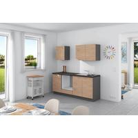 Küchenzeile Plan ohne Geräte ohne Geräte B: 200 cm - Wildeiche/Anthrazit, Design, Holzwerkstoff (200cm) - Express