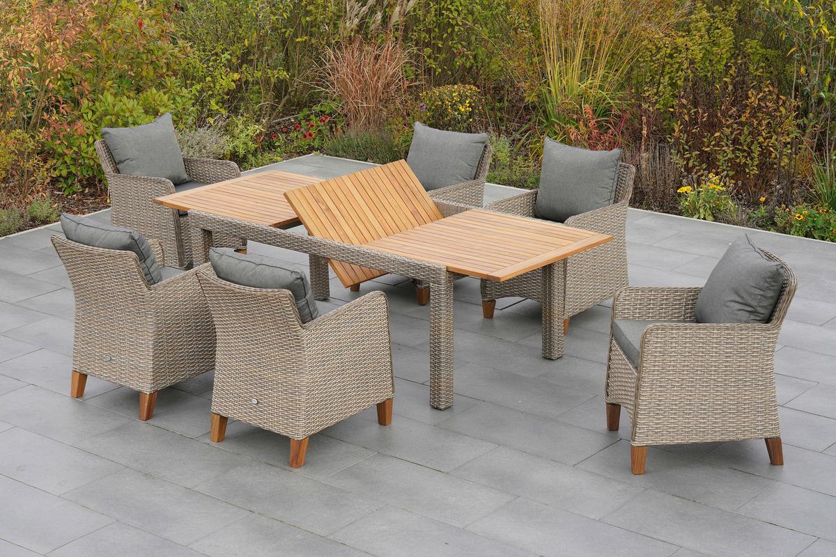 Gartentisch ausziehbar Metall/Kunststoff L 180-240 cm - Beige, MODERN, Holz/Kunststoff (180-240/100/74cm) - Gardenson