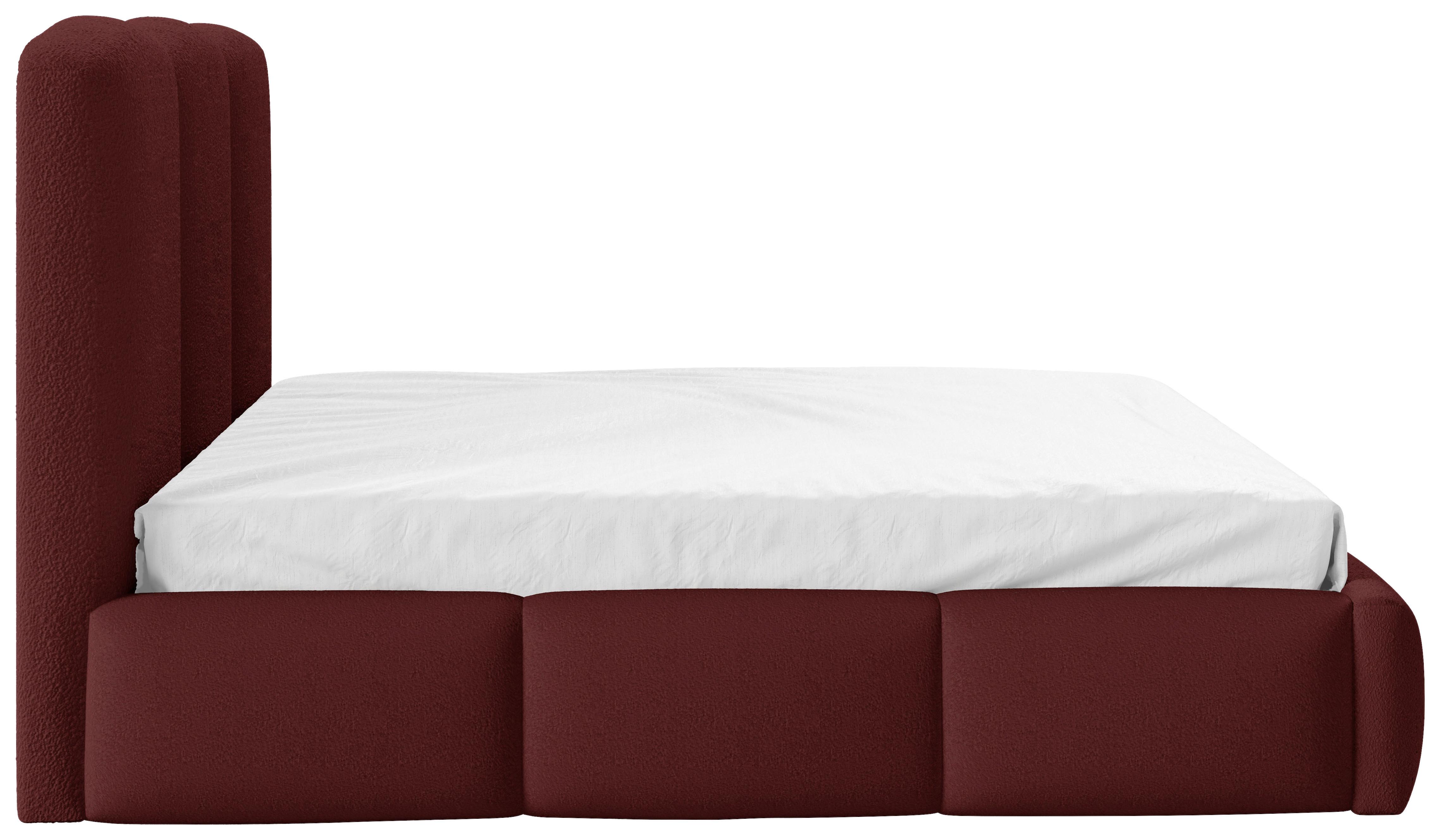 Polsterbett Bero Boucle Rot, Lf: 120x200 cm - Buchefarben/Schwarz, Trend, Holz/Textil (120/200cm)