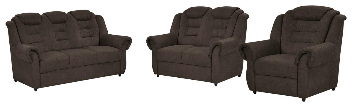 Sitzgarnitur 3-tlg. Boston Braun Chenille - Schwarz/Braun, KONVENTIONELL, Textil - Livetastic