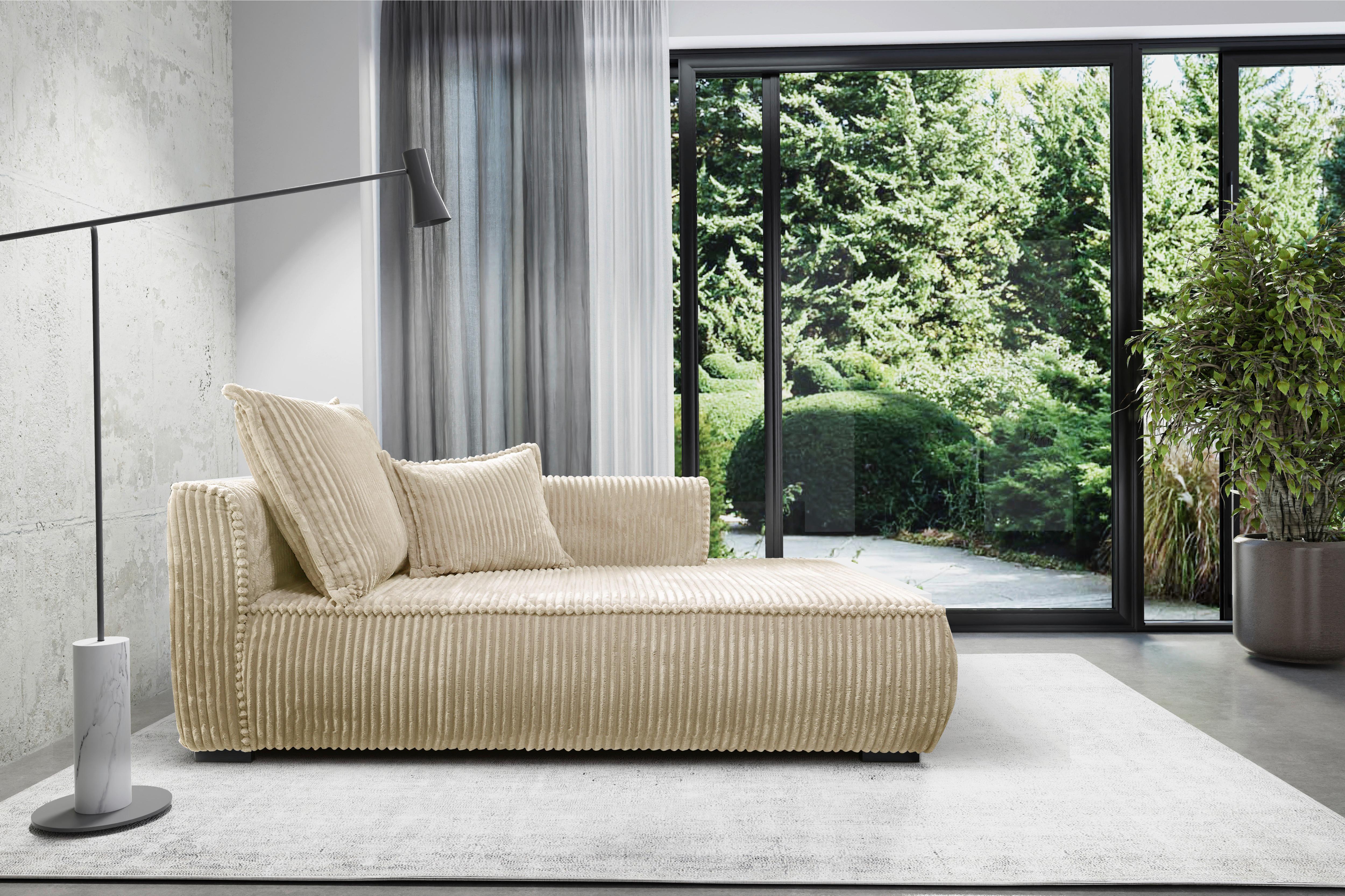 Recamiere Modena Rechts Beige, B: 208 cm - Beige/Schwarz, Design, Textil (207/75/121cm) - MID.YOU