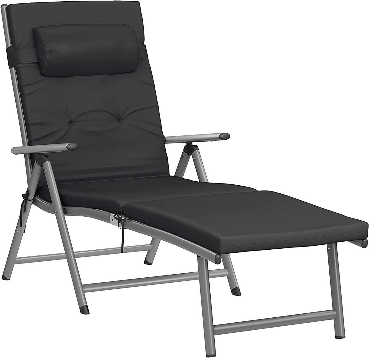 Sonnenliege Grau Schwarz verstellbar, B: 61cm - Schwarz/Grau, Basics, Textil/Metall (61/39/183cm) - Modante