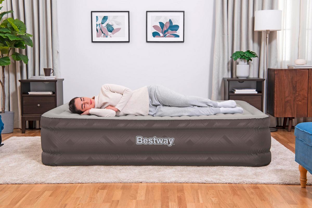 Luftbett Nicole 203x152x46 Cm Bis 350kg, Inkl. Pumpe - Braun/Grau, KONVENTIONELL, Kunststoff/Metall (203cm) - Bestway