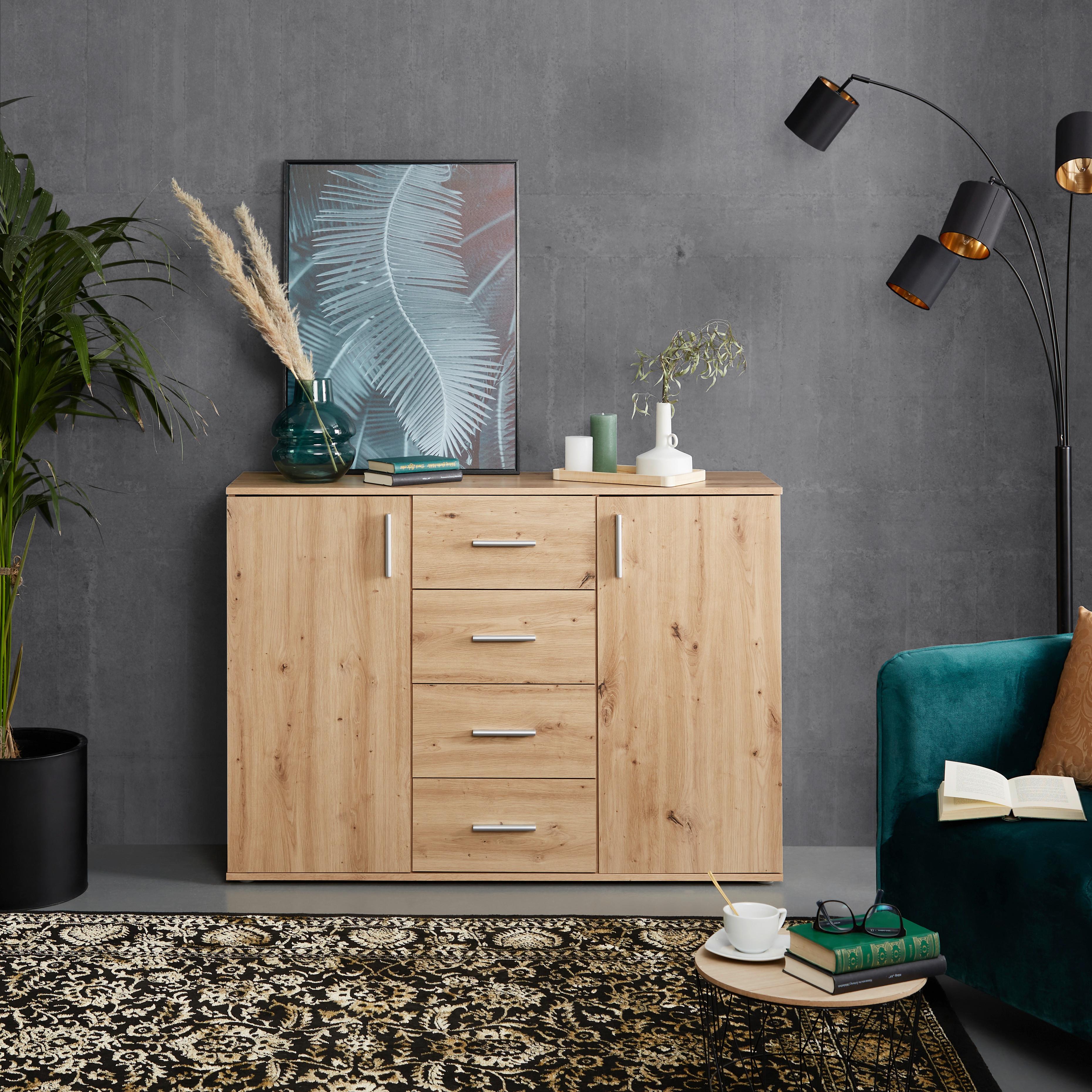Kommode mit Schubladen 132 cm Ina 03 Eiche - Eiche Artisan, MODERN, Holzwerkstoff (132/94,8/38,3cm)