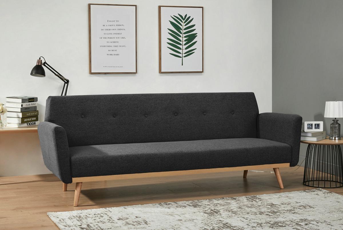 Schlafsofa Schwarz B: 212 Cm - Schwarz/Naturfarben, MODERN, Textil (212/79/85cm) - Livetastic