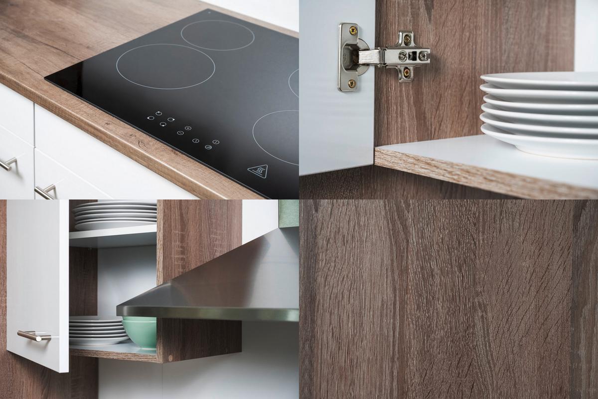 Küchenzeile ohne Geräte B: 360 cm Grau/Eiche Dekor - Eichefarben/Grau, Basics, Holzwerkstoff (360cm) - Respekta