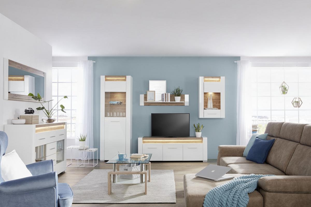 VITRÍNA LEONARDO - bílá/barvy dubu, Moderní, kov/kompozitní dřevo (70/201/40cm) - Mömax