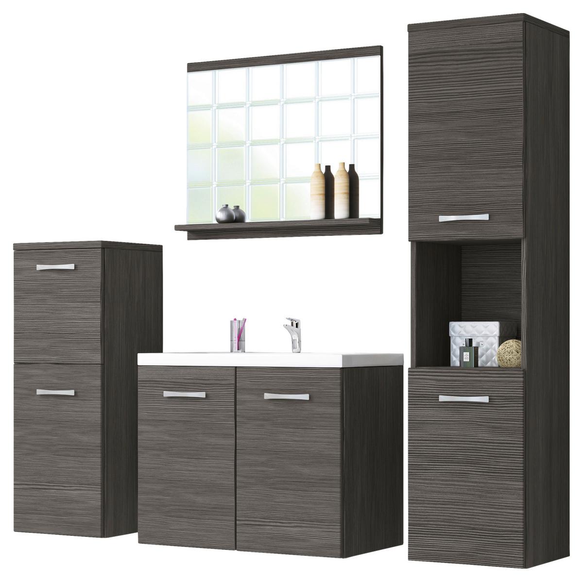 Kúpeľňa, 5 dielna sada , DUB TMAVÝ - biela/biela s vysokým leskom, Lifestyle, kov/kompozitné drevo (120cm) - P & B