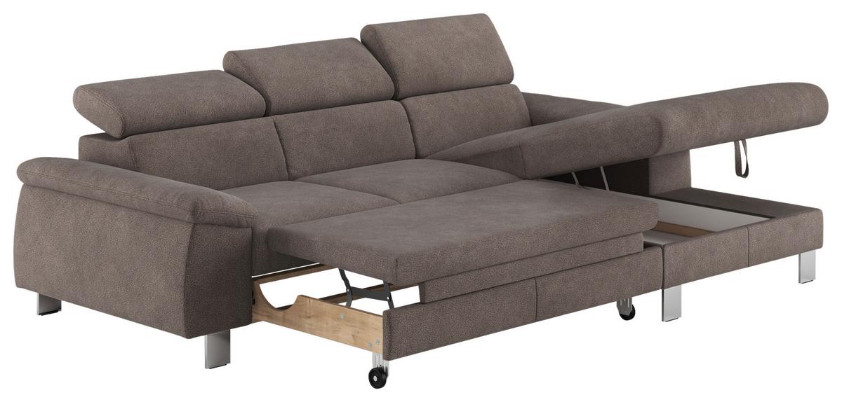 Ecksofa Micky, Dunkelgrau S:244x166 cm - Chromfarben/Dunkelgrau, Design, Textil (244/166cm) - Livetastic
