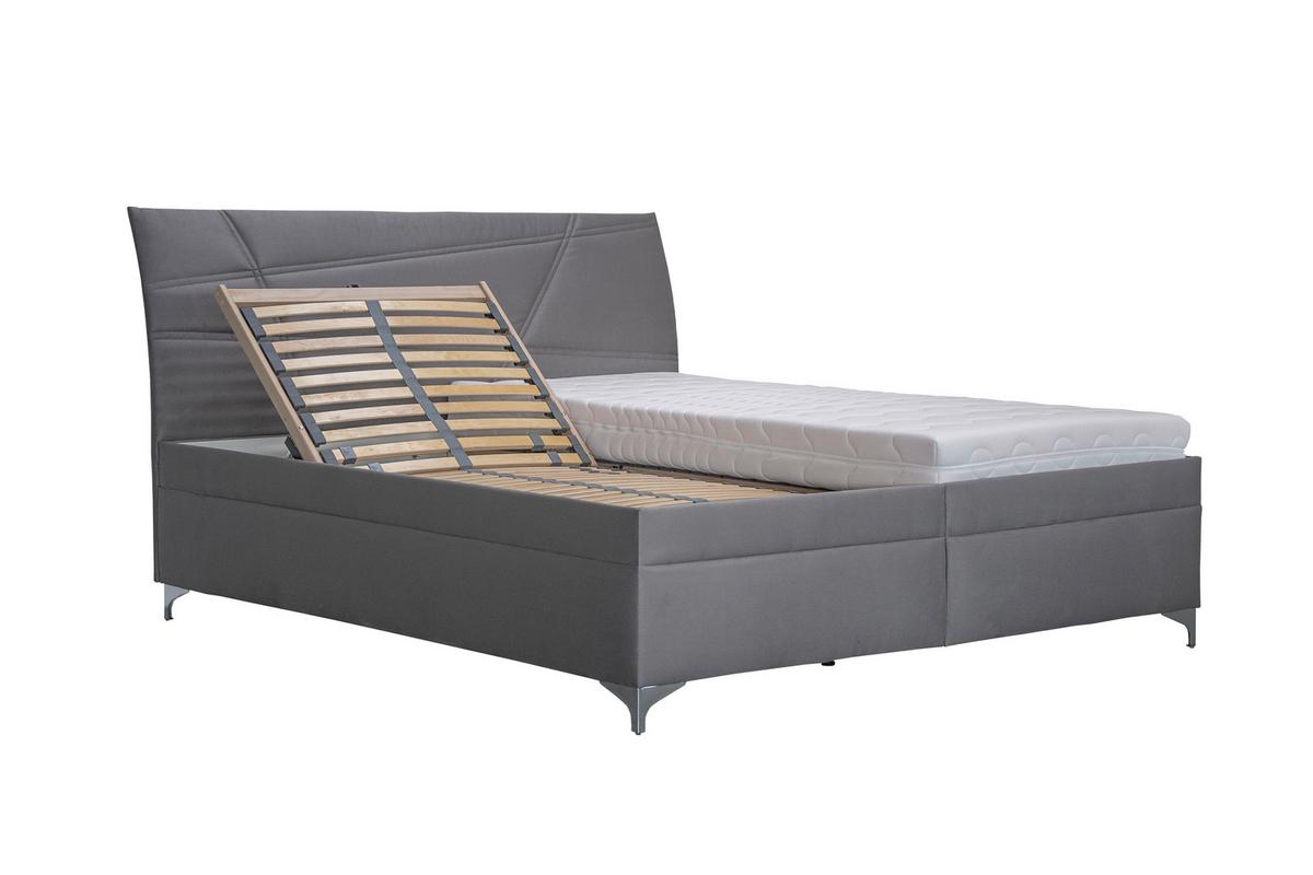 Čalouněná postel LAUREN 160x200, šedá koženka - šedá/bílá, Konvenční, dřevo/textil (160/200cm)