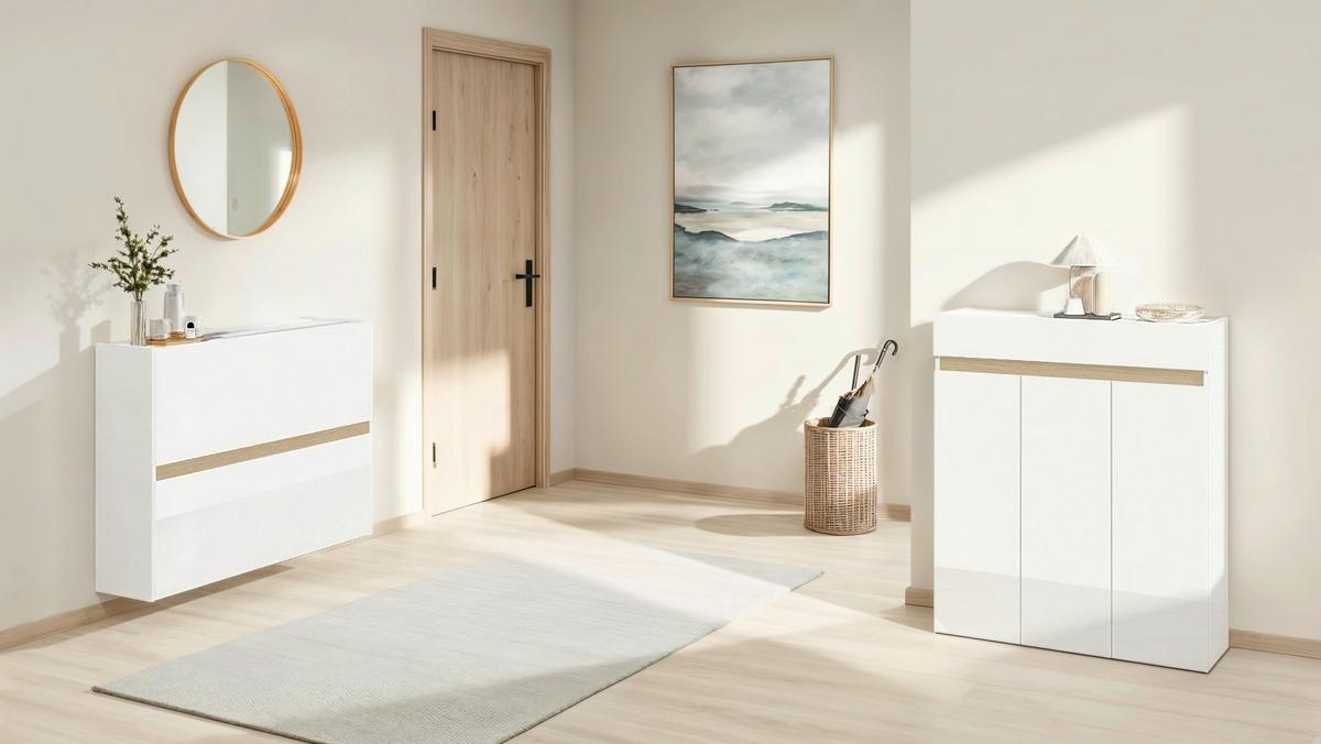 Schuhkipper Rainbow Eichefarben/weiß Hg B: 104 Cm - Eichefarben/Weiß Hochglanz, Design, Holzwerkstoff (104/82/29cm) - MID.YOU