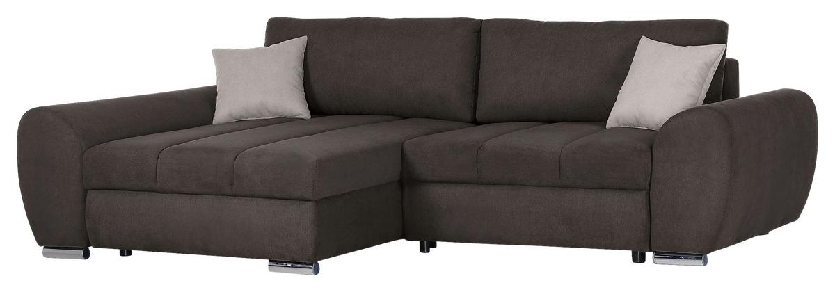Ecksofa Mit Bettkasten Glasgow Dunkelgrau 175x270 Cm - Hellbraun/Chromfarben, KONVENTIONELL, Textil (175/270cm) - MID.YOU