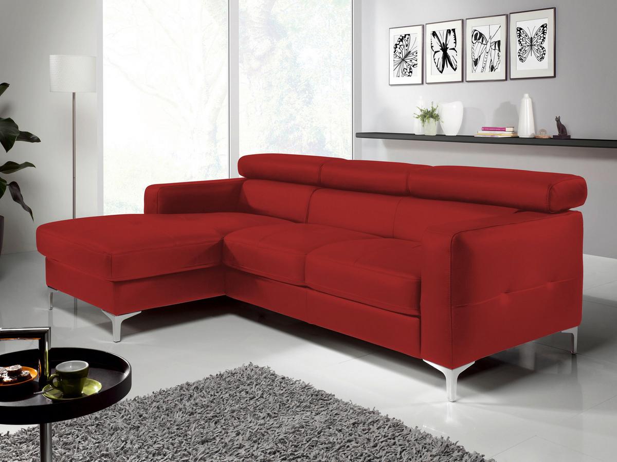 Ecksofa Sammy Rot Leder - Chromfarben/Rot, Design, Leder (169/226cm) - Livetastic
