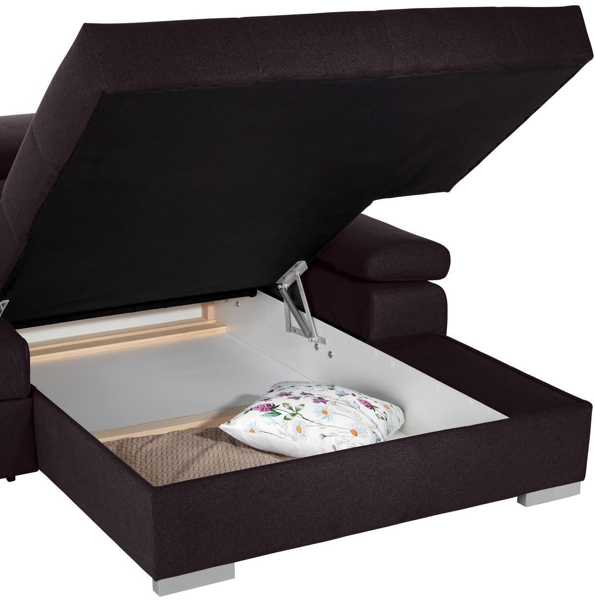 Ecksofa Mit Bettkasten Perry Aubergine 292x183 Cm - Silberfarben/Aubergine, Design, Textil (292/183cm) - Livetastic