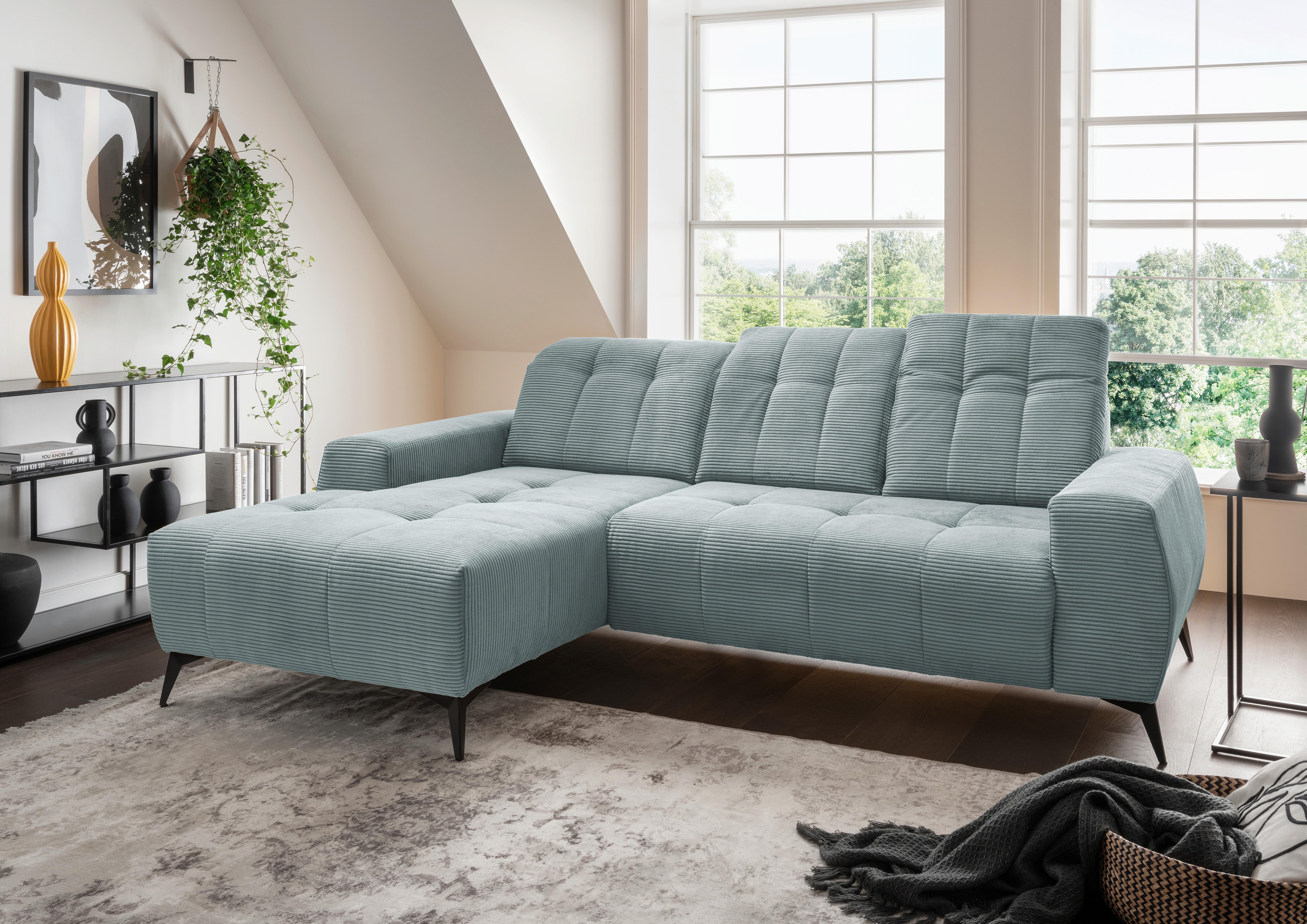 Ecksofa mit USB Anschluss Sano, Hellblau, S: 180x258 cm - Schwarz/Hellblau, MODERN, Textil (180/258cm) - Livetastic