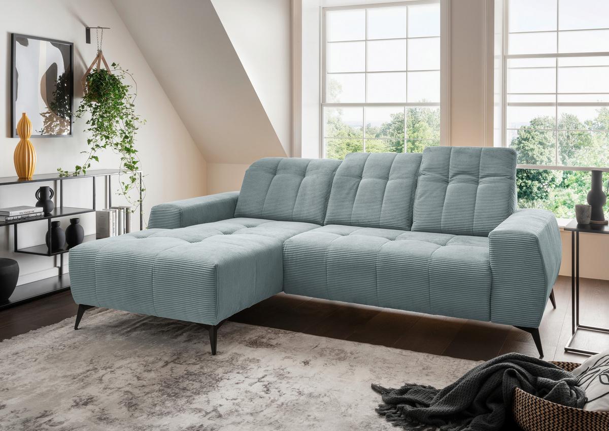Ecksofa Mit Usb Anschluss Sano, Hellblau, S: 180x258 Cm - Schwarz/Hellblau, MODERN, Textil (180/258cm) - Livetastic