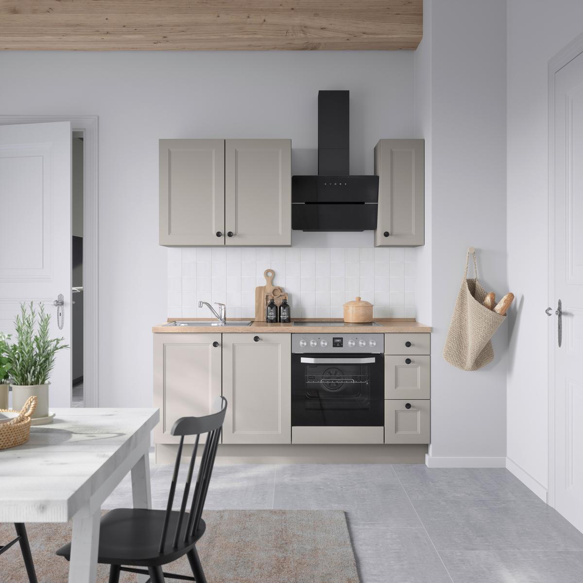 Kuchynská linka 180 cm, kamenná sivá supermatná - čierna/sivá, Modern, kov/kompozitné drevo (180cm) - Nobilia