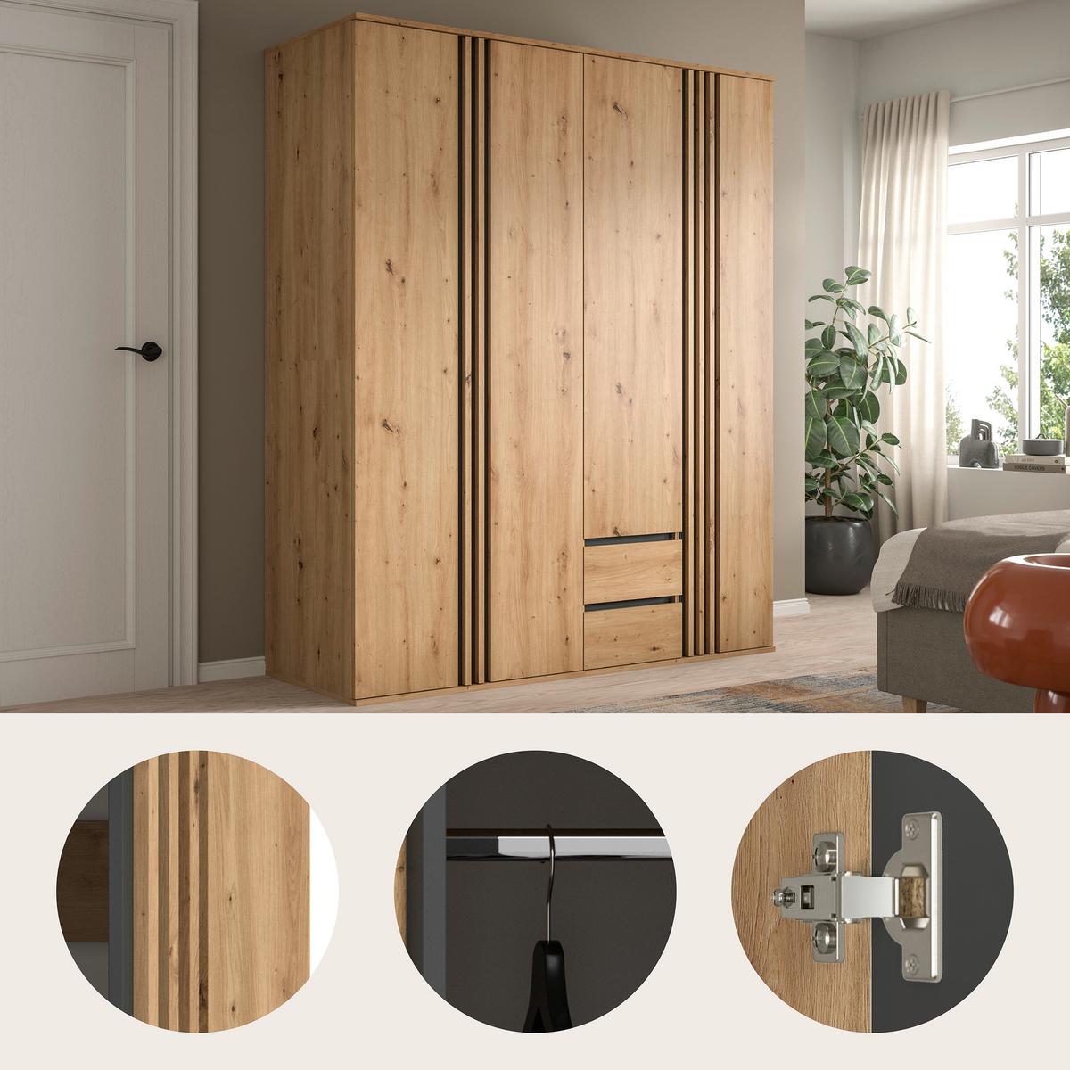 Drehtürenschrank Tofta Eiche Dekor/Anthrazit B: 160cm - Anthrazit/Eiche Artisan, ROMANTIK / LANDHAUS, Holzwerkstoff (160/190/56cm) - Livetastic