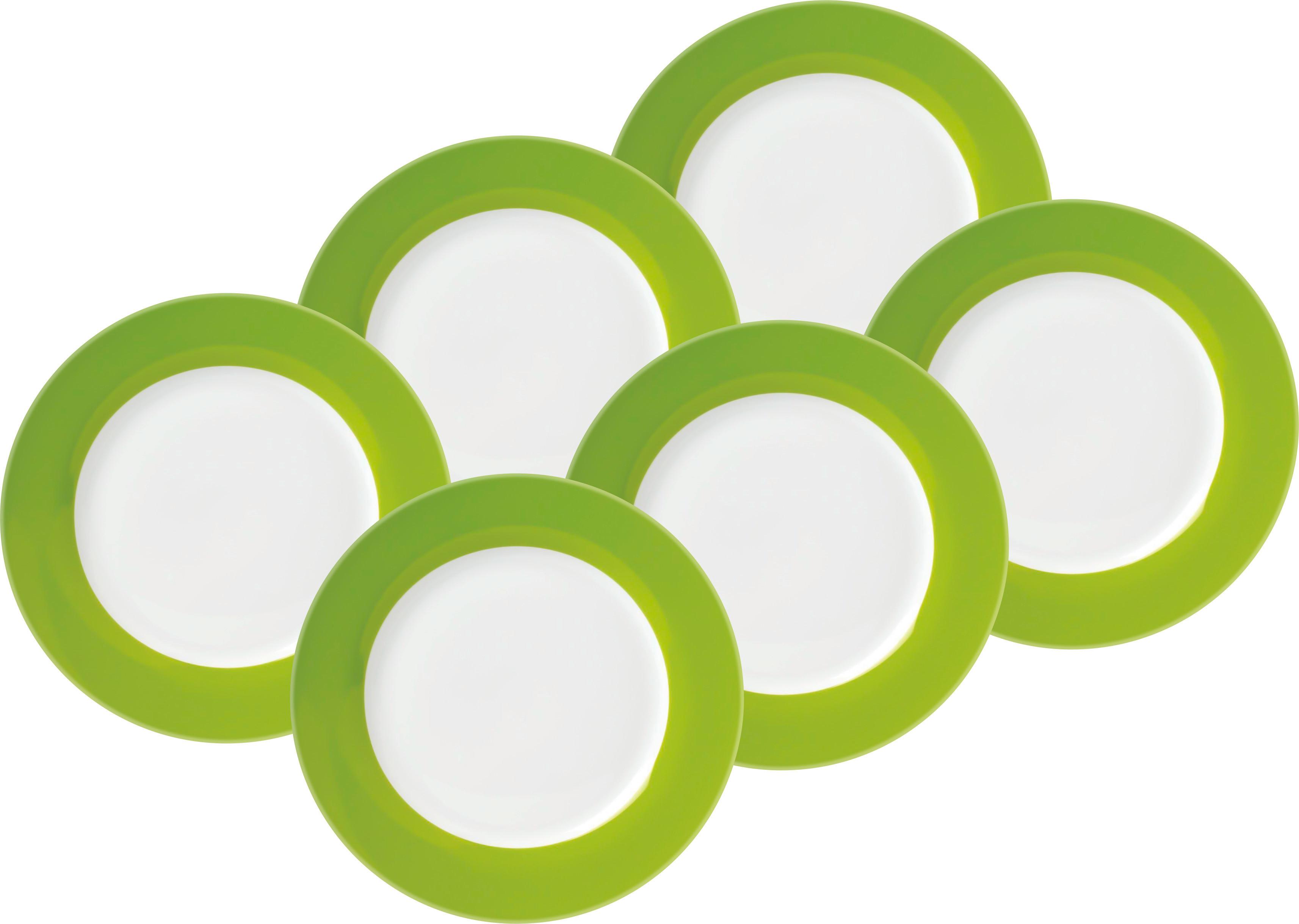 Speisetellerset Grün Weiß 6-Teilig D: 26,5 Cm - Weiß/Grün, Basics, Keramik (26,5cm) - Van Well