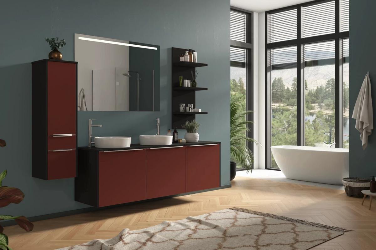 Badmöbel-set 5-tlg. Eastbourne B: Ca. 230 Cm Grau/rot - Rot/Grau, Holzwerkstoff (230cm) - Vertico