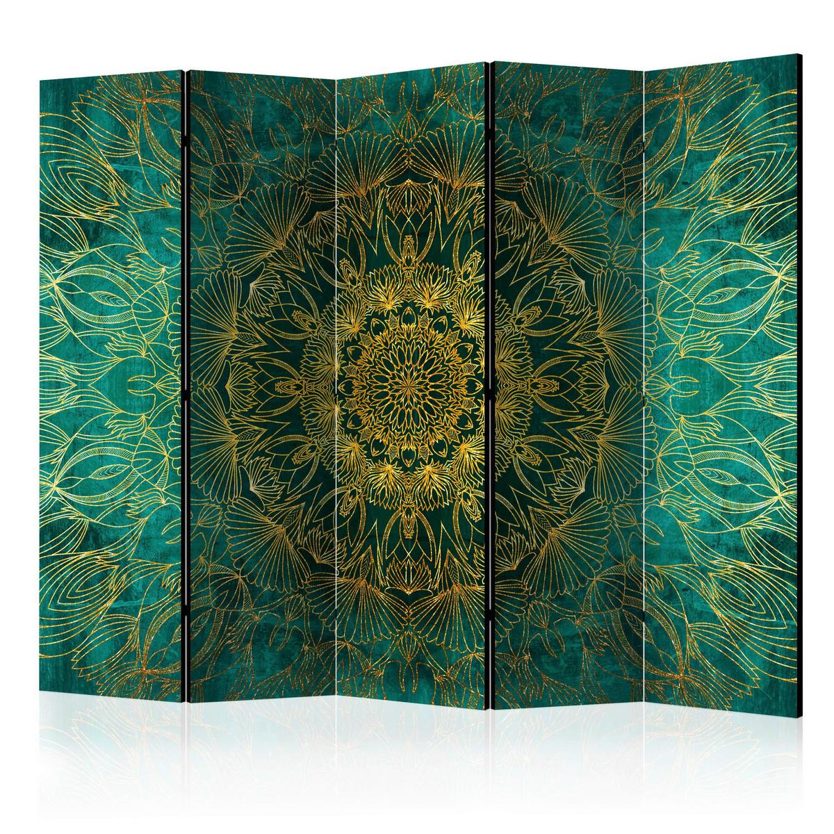 Paravent Türkis Goldfarben B: 225 cm - Türkis/Goldfarben, Basics, Holz/Textil (225/172/3cm) - artgeist