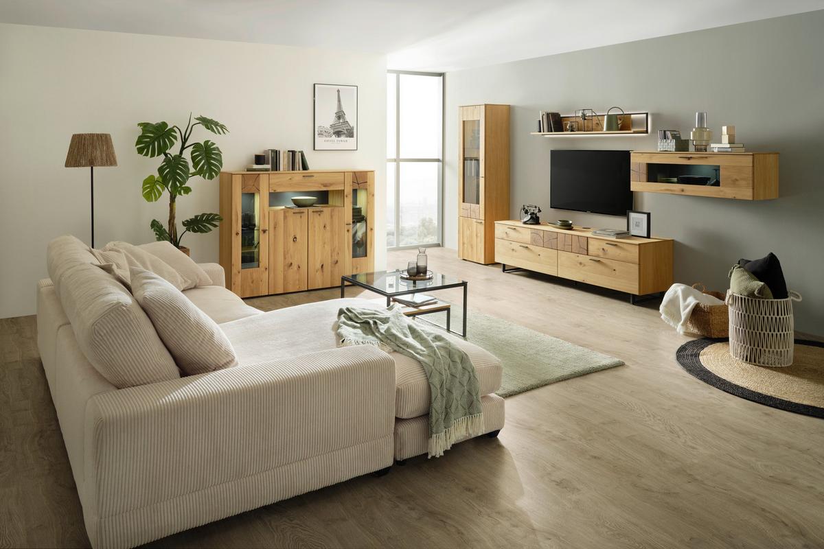 VYSOKÁ KOMODA STOCKHOLM - barvy dubu/černá, Moderní, kov/kompozitní dřevo (154/130/41cm) - Premium Living