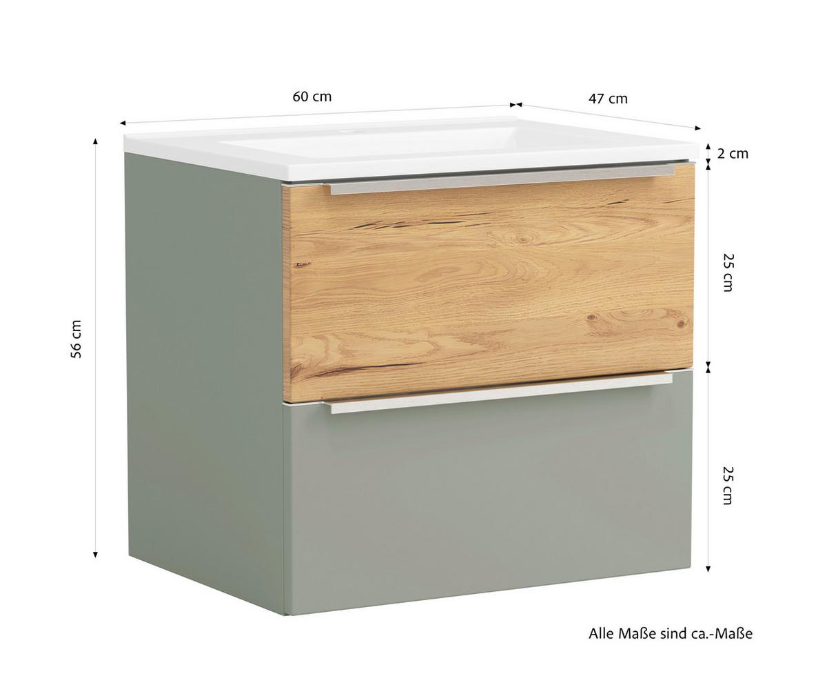 WASCHTISCHKOMBI Schilfgrün/Wildeiche B: 60cm - Schilfgrün/Wildeiche, Trend, Holzwerkstoff/Stein (60/54/47cm) - Held
